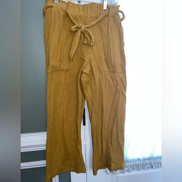 Banjara Mustard Gold Yellow summer vaca Pants. 100%cotton w pockets. - Picture 2 of 6